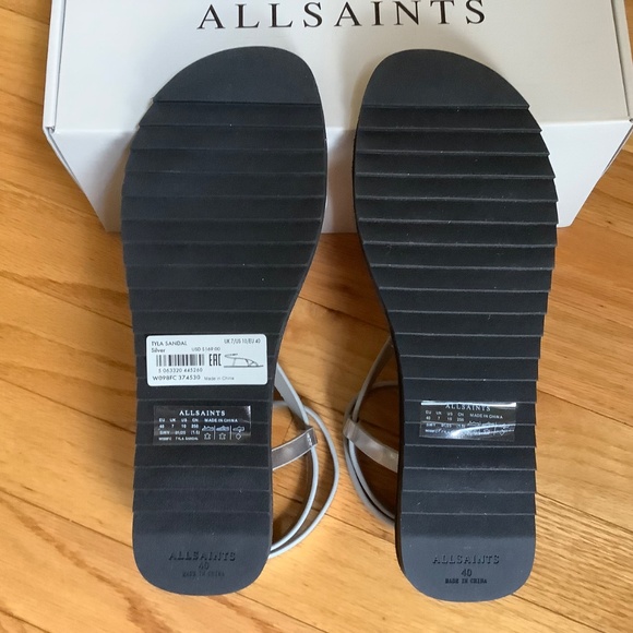 AllSaints Tyla Ankle Strap Leather Sandal Silver SZ EU 40 - Picture 8 of 13